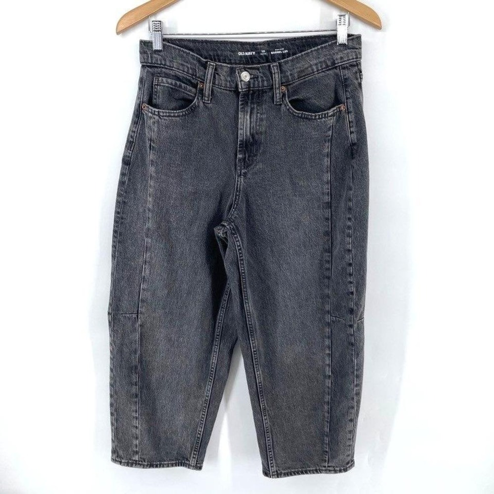 Old Navy High Rise Barrel Leg Jeans Women 10 Petite Black Preppy Baggy Ankle